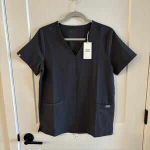 Figs Casma Scrub Top Size Small Short Sleeve V-Neck Charcoal Gray 3 Pocket NWT